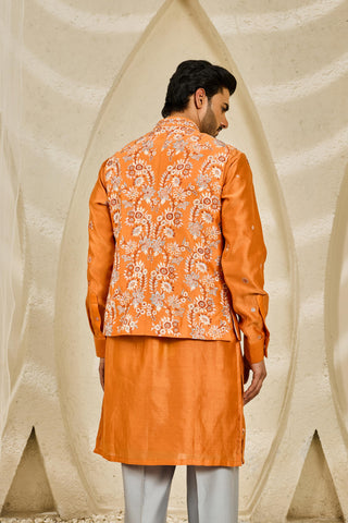 Orange rangrez bloom waistcoat set