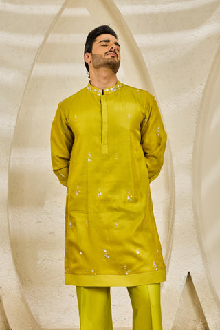 Waistcoat Set for Indian Wedding - Green Floral Reverie by Sarab Khanijou