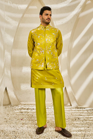 Waistcoat Set for Indian Wedding - Green Floral Reverie by Sarab Khanijou