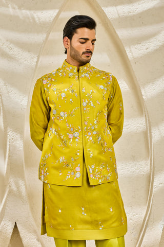 Waistcoat Set for Indian Wedding - Green Floral Reverie by Sarab Khanijou
