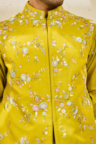 Waistcoat Set for Indian Wedding - Green Floral Reverie by Sarab Khanijou