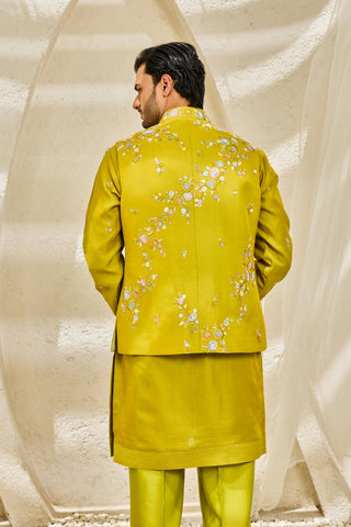 Waistcoat Set for Indian Wedding - Green Floral Reverie by Sarab Khanijou