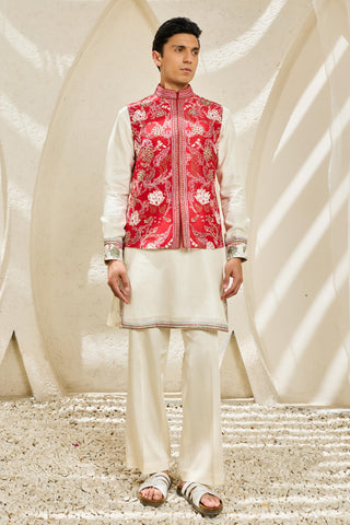 Waistcoat Set for Indian Wedding - Red Scarlet Bloom by Sarab Khanijou