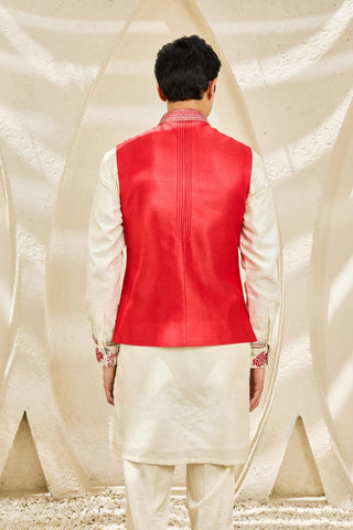 Waistcoat Set for Indian Wedding - Red Scarlet Bloom by Sarab Khanijou
