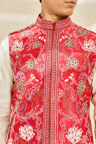 Waistcoat Set for Indian Wedding - Red Scarlet Bloom by Sarab Khanijou