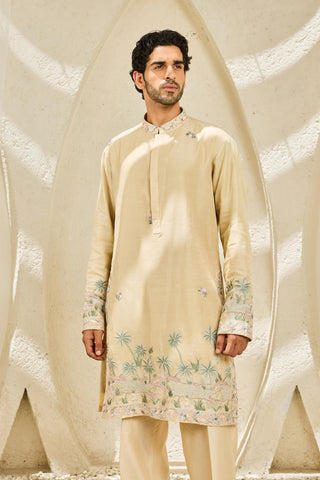 Waistcoat Set for Indian Wedding - Beige Tropica Set by Sarab Khanijou