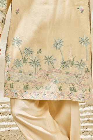 Waistcoat Set for Indian Wedding - Beige Tropica Set by Sarab Khanijou
