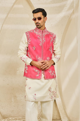 Waistcoat Set for Indian Wedding - Pink Gulabi Bagh Set by Sarab Khanijou