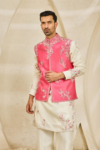 Waistcoat Set for Indian Wedding - Pink Gulabi Bagh Set by Sarab Khanijou
