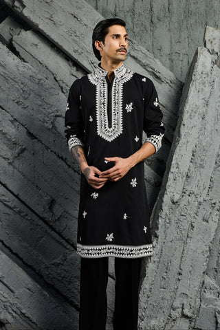Kurta Set for Indian Wedding - Black Shadow Dori by Sarab Khanijou