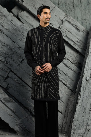 Kurta Set for Indian Wedding - Black Nocturne Glam by Sarab Khanijou