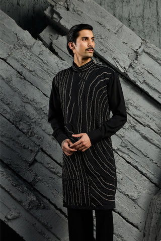 Kurta Set for Indian Wedding - Black Nocturne Glam by Sarab Khanijou