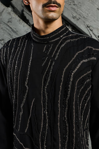 Kurta Set for Indian Wedding - Black Nocturne Glam by Sarab Khanijou