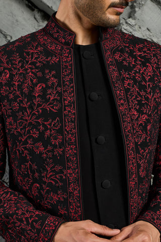 Indowestern Set for Indian Wedding - Black Jamawar by Sarab Khanijou