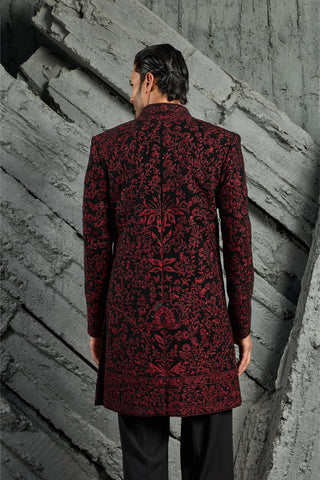 Indowestern Set for Indian Wedding - Black Jamawar by Sarab Khanijou