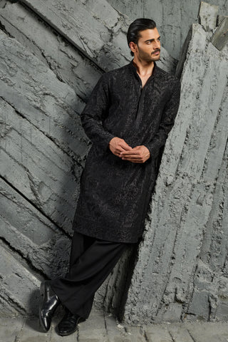 Kurta Set for Indian Wedding - Black Sham Kurta by Sarab Khanijou
