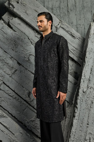 Kurta Set for Indian Wedding - Black Sham Kurta by Sarab Khanijou