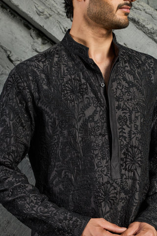 Kurta Set for Indian Wedding - Black Sham Kurta by Sarab Khanijou
