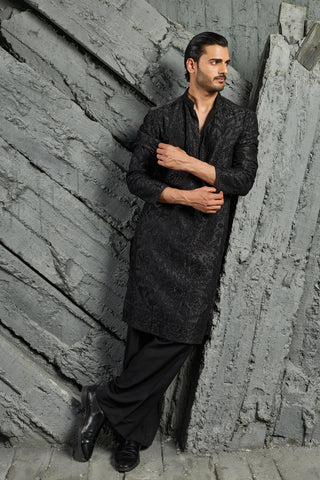 Kurta Set for Indian Wedding - Black Sham Kurta by Sarab Khanijou