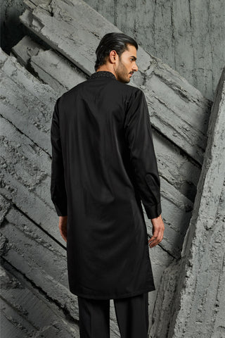 Kurta Set for Indian Wedding - Black Katdana Kurta by Sarab Khanijou