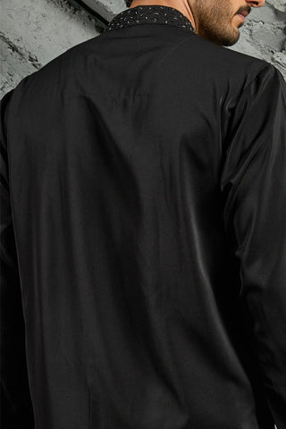 Kurta Set for Indian Wedding - Black Katdana Kurta by Sarab Khanijou