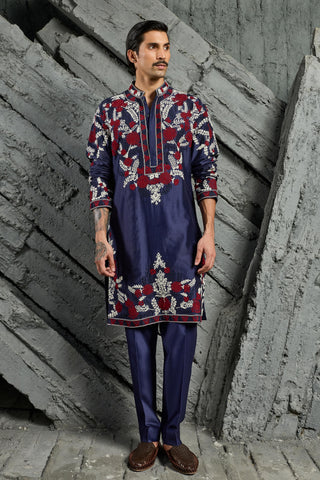 Kurta Set for Indian Wedding - Blue Neel Dori Kurta by Sarab Khanijou