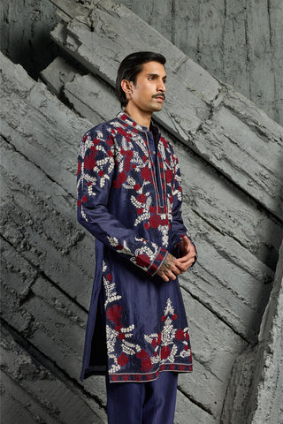 Kurta Set for Indian Wedding - Blue Neel Dori Kurta by Sarab Khanijou