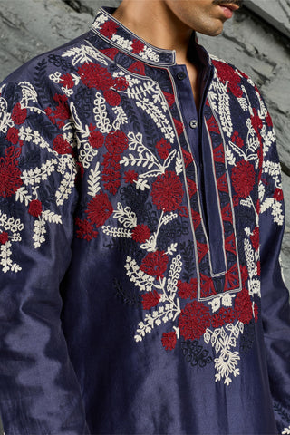 Kurta Set for Indian Wedding - Blue Neel Dori Kurta by Sarab Khanijou