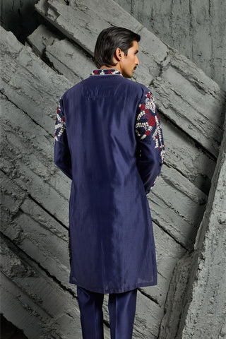 Kurta Set for Indian Wedding - Blue Neel Dori Kurta by Sarab Khanijou