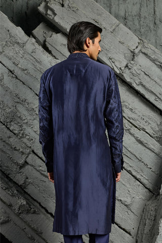 Blue rangrez azure blossom embroidered kurta set