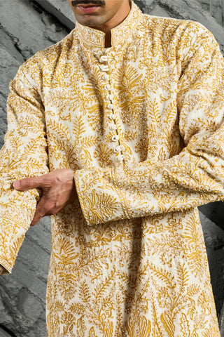 Kurta Set for Indian Wedding - Ivory Gulzar Kurta by Sarab Khanijou