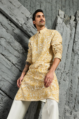 Kurta Set for Indian Wedding - Ivory Gulzar Kurta by Sarab Khanijou