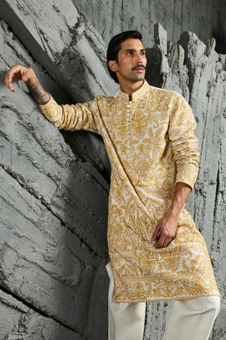 Kurta Set for Indian Wedding - Ivory Gulzar Kurta by Sarab Khanijou
