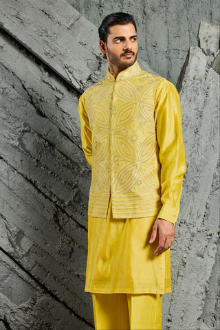 Waistcoat Set for Indian Wedding - Yellow Sunray Set by Sarab Khanijou