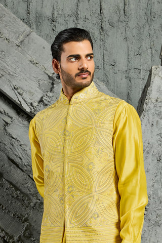 Waistcoat Set for Indian Wedding - Yellow Sunray Set by Sarab Khanijou