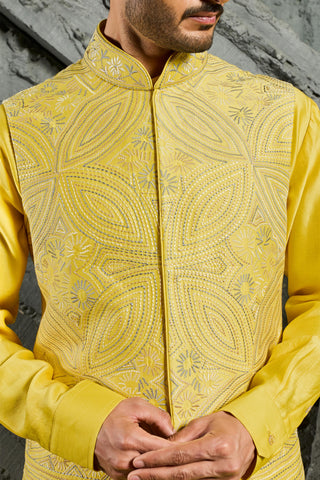 Waistcoat Set for Indian Wedding - Yellow Sunray Set by Sarab Khanijou