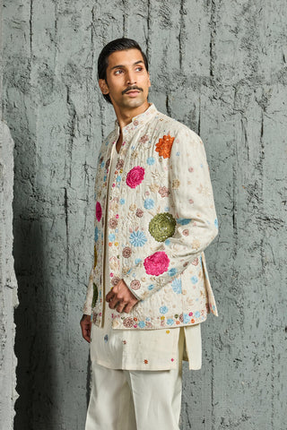 Jacket Set for Contemporary Wear - Ivory Bloom Jacket by Sarab Khanijou