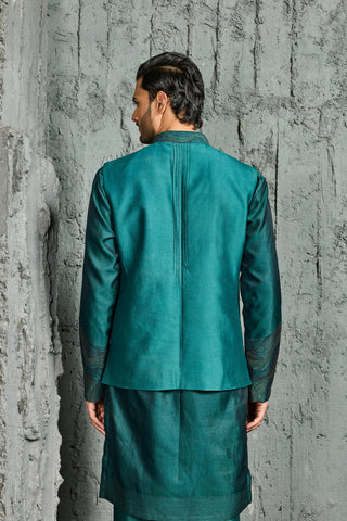 Waistcoat Set for Indian Wedding - Green Wave Set by Sarab Khanijou