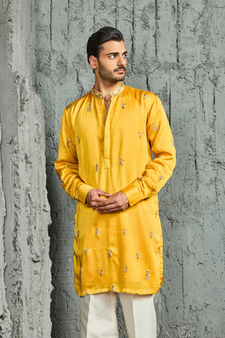 Kurta Set for Indian Wedding - Yellow Sunlit Kurta by Sarab Khanijou