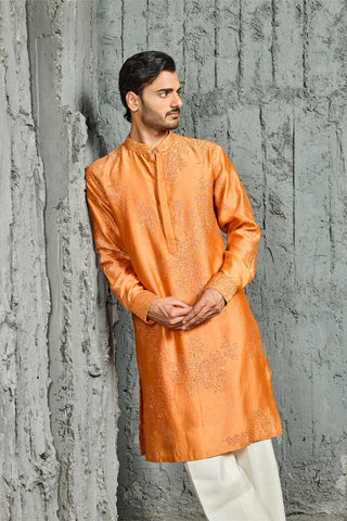 Kurta Set for Indian Wedding - Orange Sunset Bloom by Sarab Khanijou