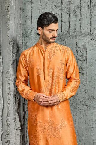 Kurta Set for Indian Wedding - Orange Sunset Bloom by Sarab Khanijou