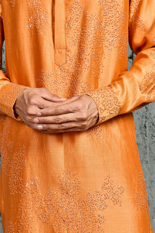 Kurta Set for Indian Wedding - Orange Sunset Bloom by Sarab Khanijou
