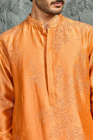 Kurta Set for Indian Wedding - Orange Sunset Bloom by Sarab Khanijou