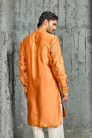 Kurta Set for Indian Wedding - Orange Sunset Bloom by Sarab Khanijou
