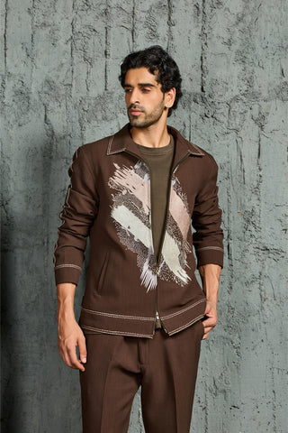 Shacket Set for Contemporary Wear - Brown Paint Strokes by Sarab Khanijou