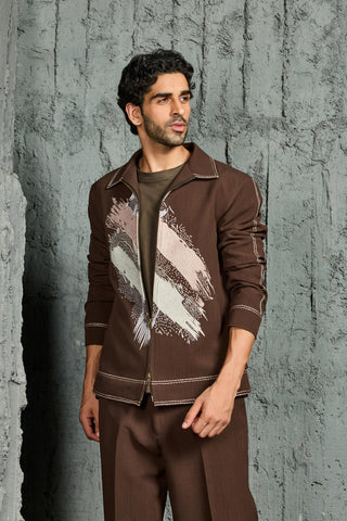 Shacket Set for Contemporary Wear - Brown Paint Strokes by Sarab Khanijou