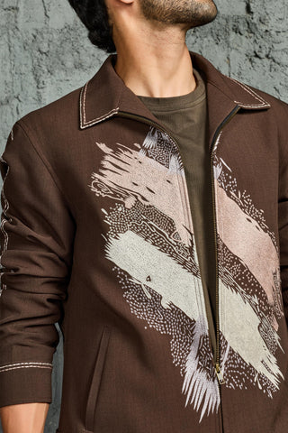 Shacket Set for Contemporary Wear - Brown Paint Strokes by Sarab Khanijou