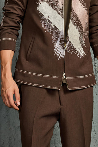 Shacket Set for Contemporary Wear - Brown Paint Strokes by Sarab Khanijou