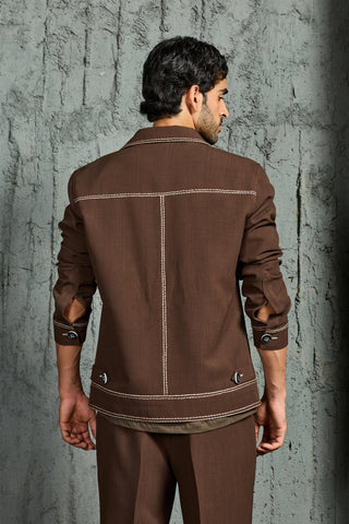 Shacket Set for Contemporary Wear - Brown Paint Strokes by Sarab Khanijou