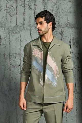 Green rangrez paint strokes shacket set